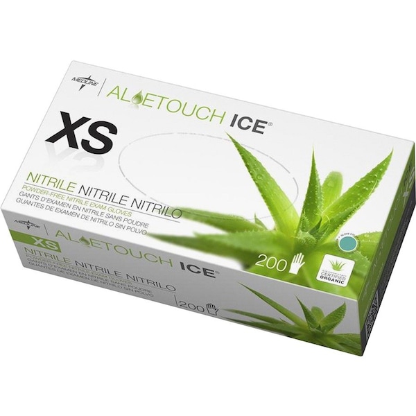 Medline AloeTouch Ice, Disposable Gloves, 2.8 mil Palm, Nitrile, Powder-Free, XS, 200 PK, Green MIIMDS195283 - main